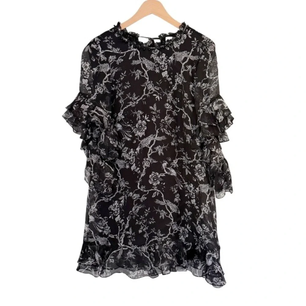 NWT Sachin & Babi Maggie Dress Jet (Black/White Print) Silk Floral Size 6 - Picture 2 of 11